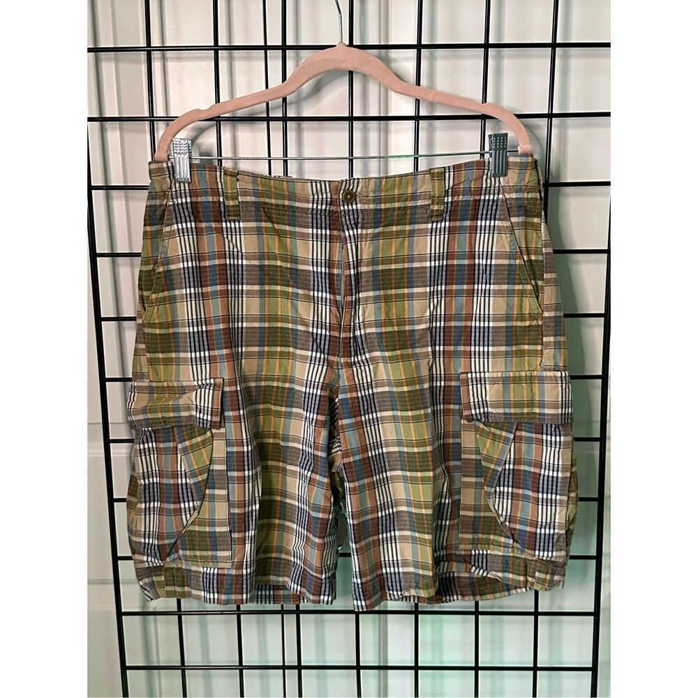 Tommy Hilfiger Cargo Shorts Men's 34 Plaid Y2K Cotton Flag Logo Vintage